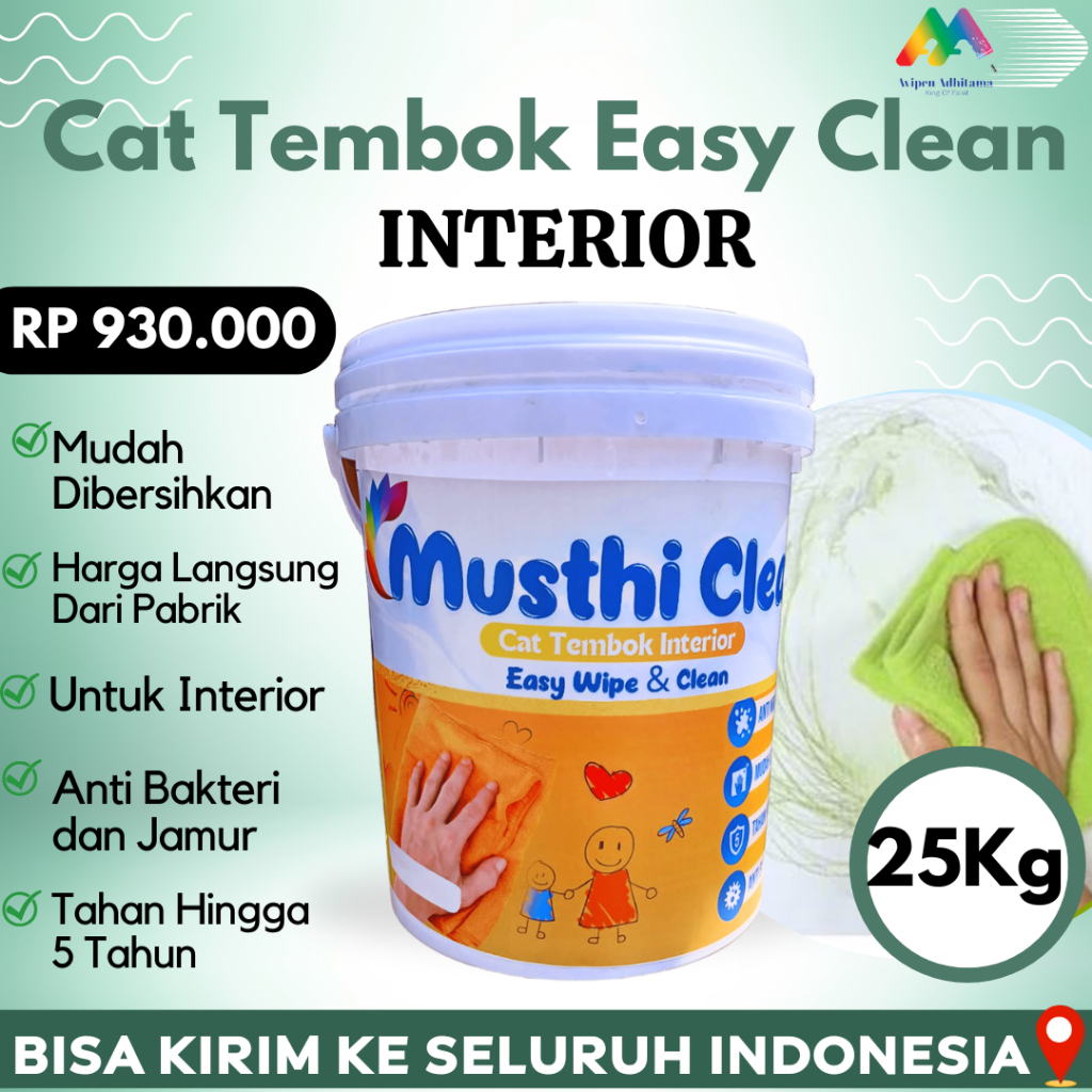 Cat Tembok Dinding Interior Dalam Rumah Anti Noda Musthi Clean 25kg