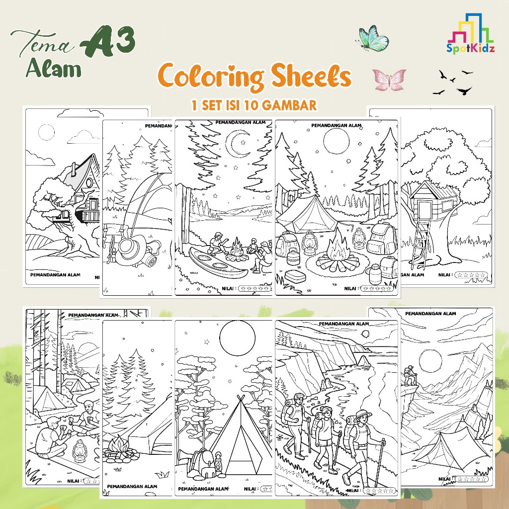 

KERTAS GAMBAR MEWARNAI TEMA ALAM A3 ISI 10 LEMBAR - COLORING SHEET FOR KIDS READY STOCK