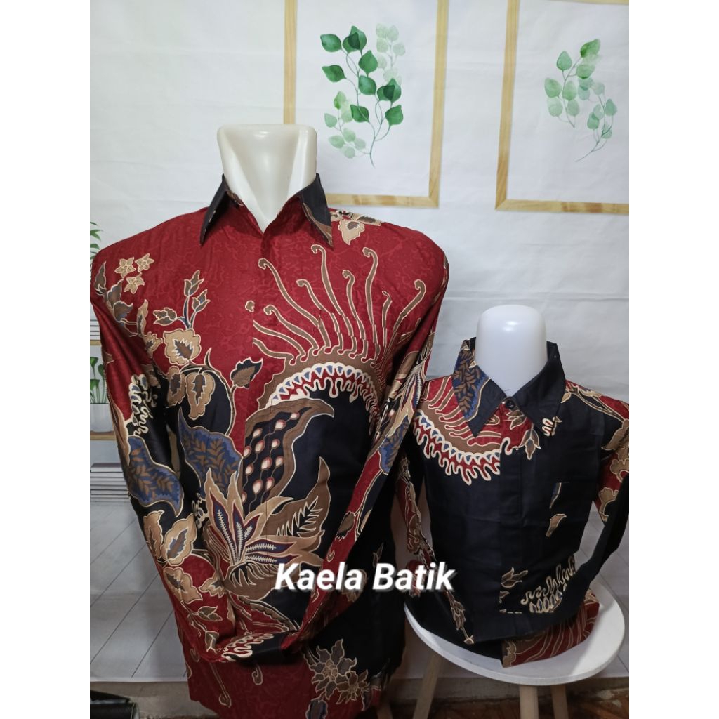 Merah Saroja, Batik Couple Ayah Dan Anak Lengan Panjang, Lapisan Furing Hero , Batik Couple Keluarga