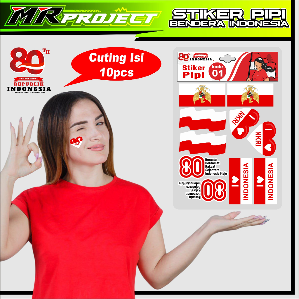 

10 PCS / 1 LEMBAR STICKER PACK NKRI INDONESIA / STIKER CUTING PIPI BENDERA MERAH PUTIH 17 AGUSTUS