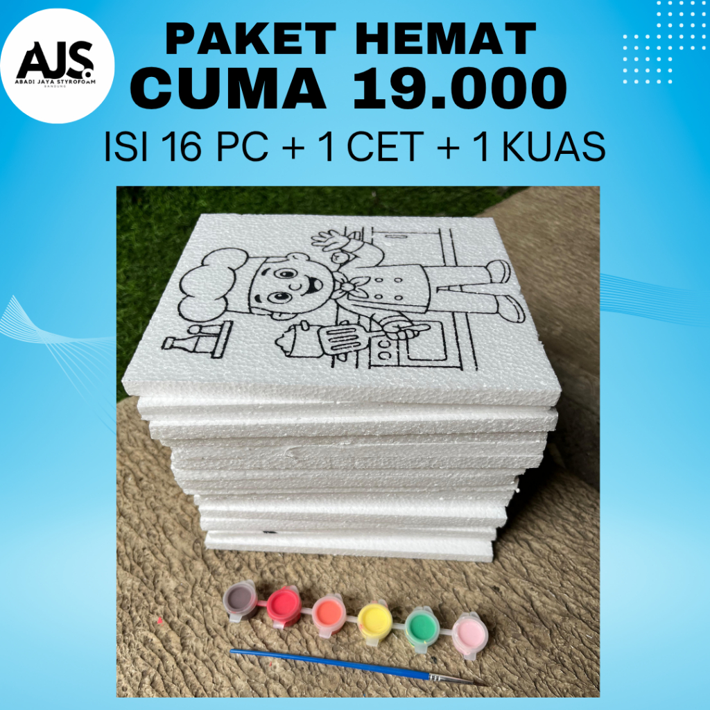 

PAKET HEMAT 16PC+1CET+1KUAS | STYROFOAM LUKIS | PAINTING ANAK | STYROFOAM MURAH