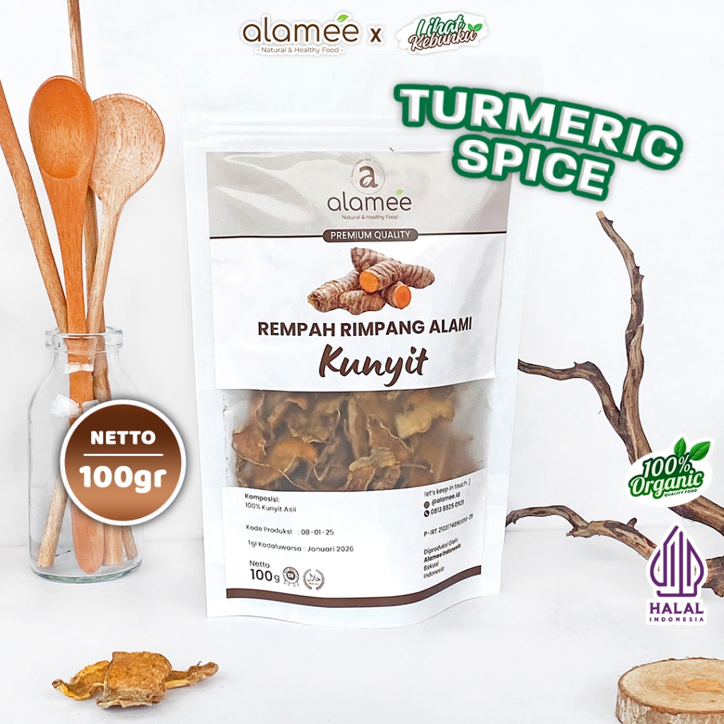 

ALAMEE Kunyit Kering Dried Turmeric Iris Rempah Rimpang Organik Alami Kunir Bumbu Seasoning 100gr LIHAT KEBUNKU