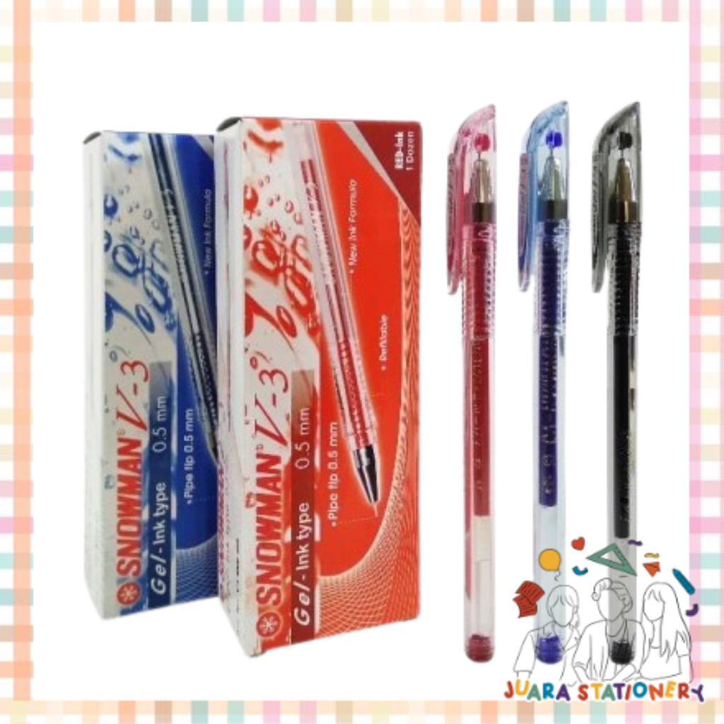 

Pulpen Snowman V-3 Gel-Ink 0.5mm Hitam Biru [LUSIN / 12 PCS] / Bolpen Pulpen Gel