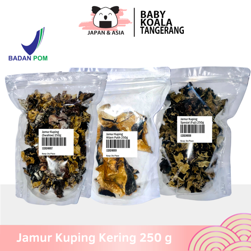 

BOKNI JAMUR KUPING KERING 250 g | Swallow Hitam Putih Fuji Black Fungus -BKT