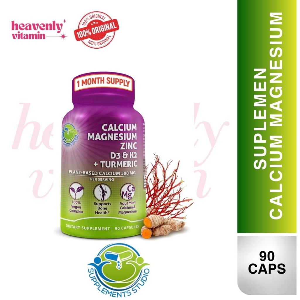 Supplements Studio Calcium Magnesium Zinc D3 & K2 + Turmeric - 90 Capsules, Non-GMO