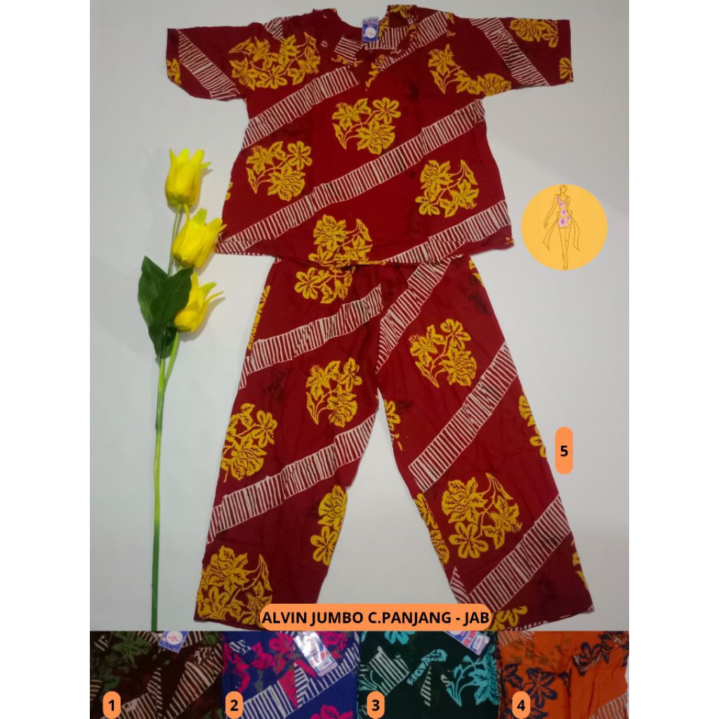 Setelan Cp Alvin Jumbo Tangan 3/4 |Setelan Batik|Baju Tidur Batik Alvin|Setelan Celana Panjang Batik