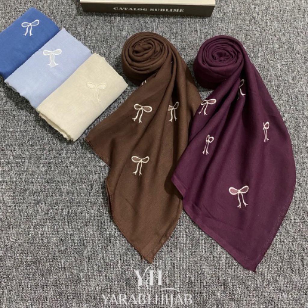 Hijab segiempat paris bordir pita kecil coquette terbaru // Jilbab paris jadul bordir