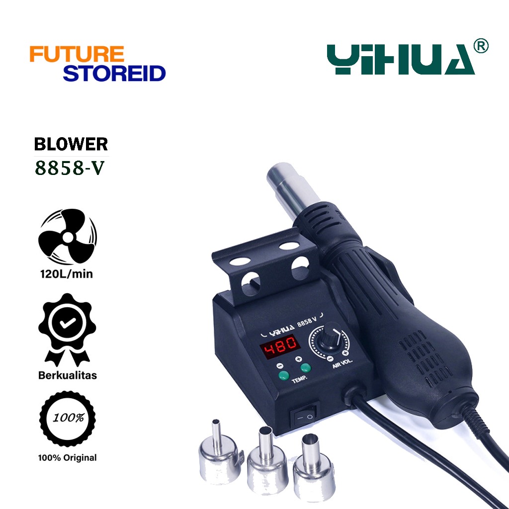 YIHUA 8858 Original Hot Air Blower 650‑700W Digital – Heat Gun SMD Rework Station Portable dengan Ko