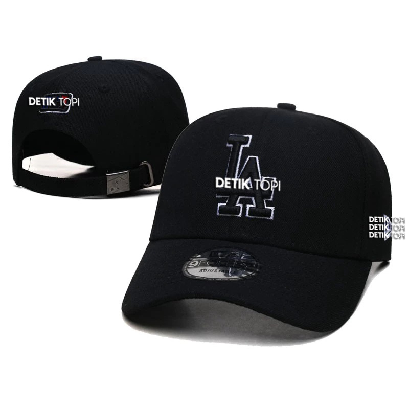 Topi LA Los Angeles Dodgers Black List White Hitam Putih Logo Bordir Baseball Caps