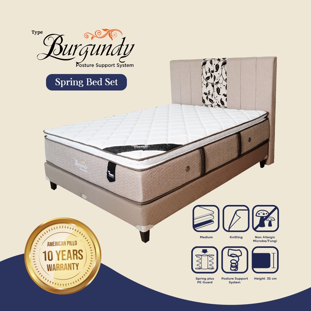Kasur Springbed Set - American Pillo Burgundy Pillotop