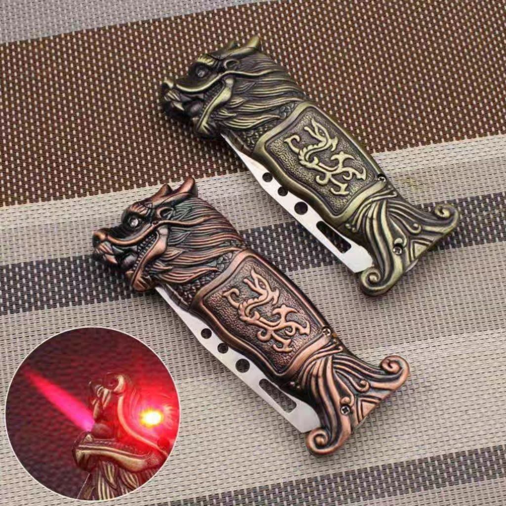 Pemantik Elektrik FULL METAL Api Bara Pisau Lipat Kepala Naga bisa diisi diulang