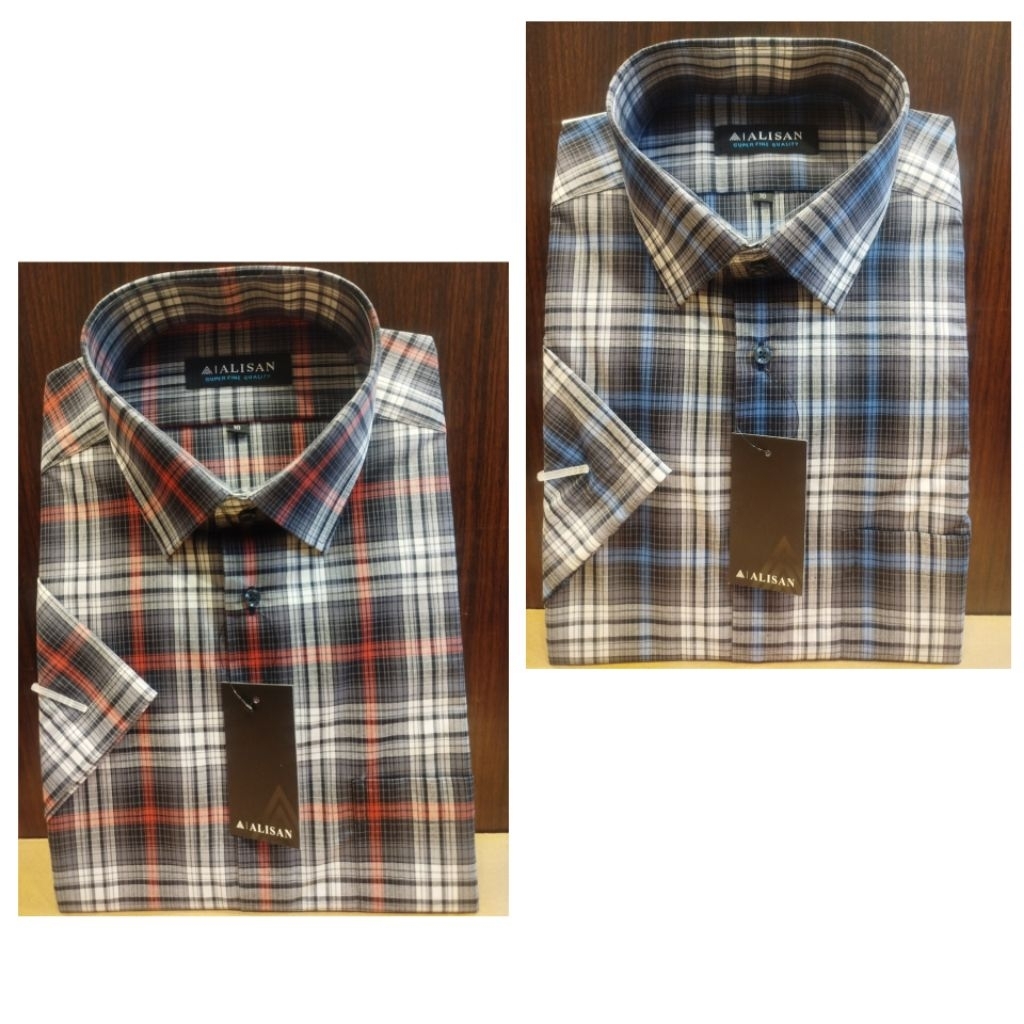 Alisan Kemeja Motif Kotak Lengan Pendek