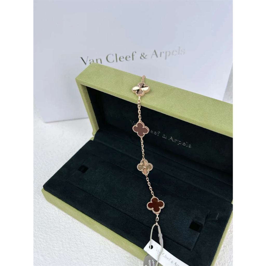 【18K emas asli/100%ORI】VanCleef & Arpels Four Leaf Vintage Alhambra Series Gelang wanita/Gelang wani