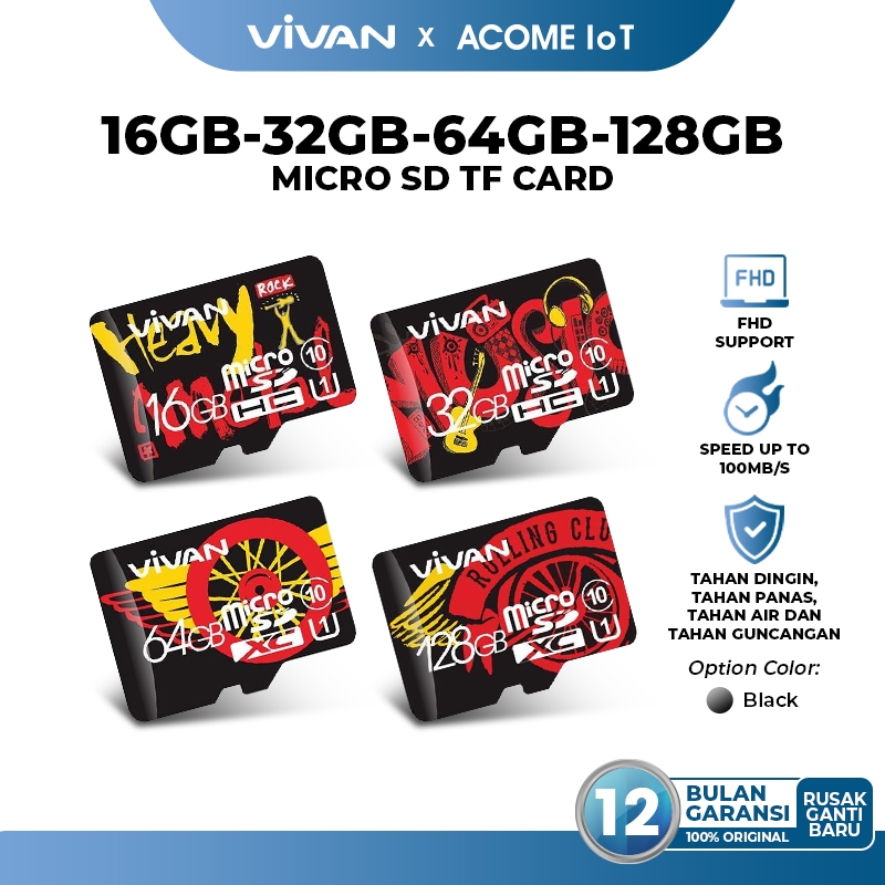 Vivan V32U10 V64U10 V128U10 32GB 64GB 128GB Class 10 Micro SD TF Card Black + Red