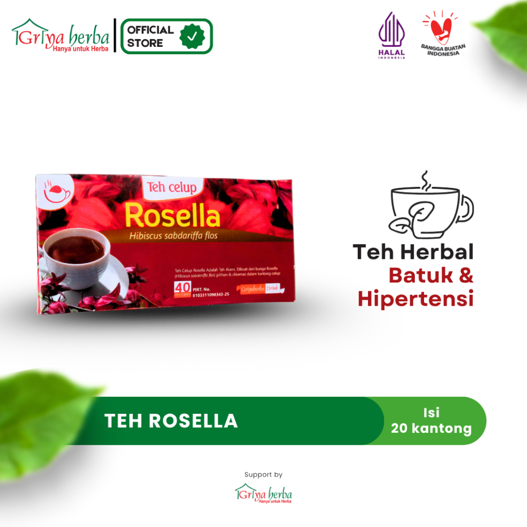 

Teh Herbal Rosella Merah Kaya akan Vitamin C Griya Herba untuk daya tahan tubuh alami Vitamin C dosis Tinggi Halal