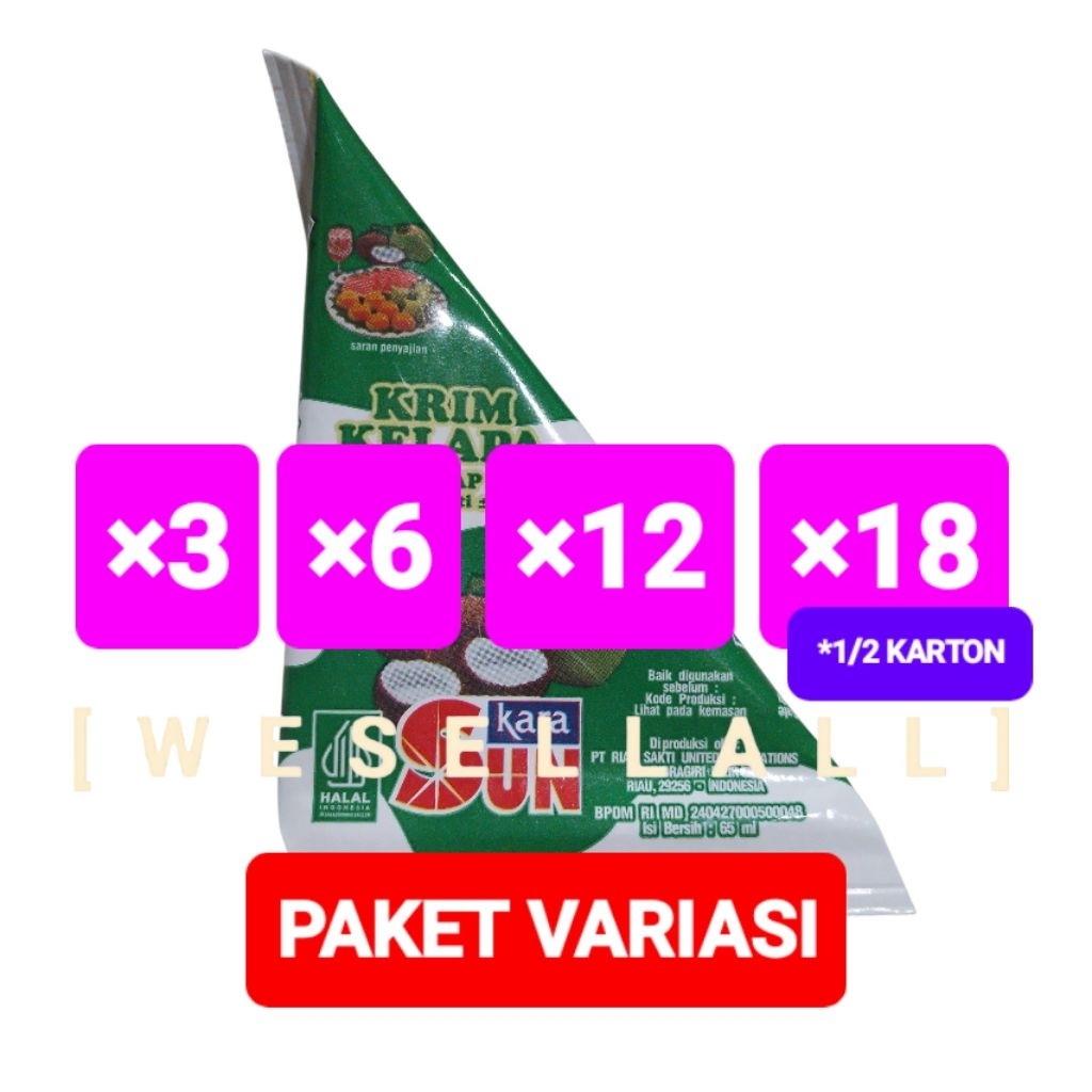 

Sun Kara Santan Siap Pakai PER PAKET Isi Variasi @ 65 ml | 0003SPB