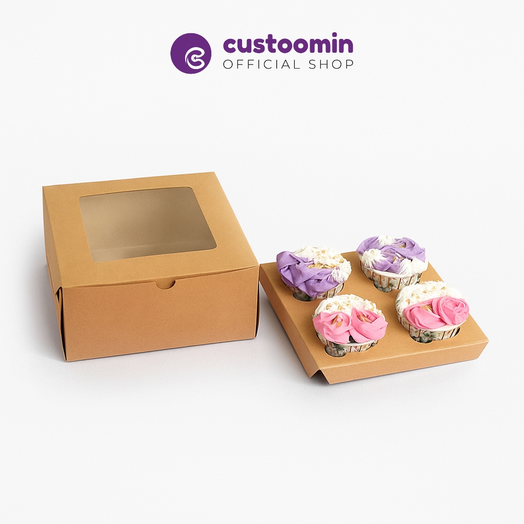 

1717 Kardus Cupcake (Uk. Box Isi 4 Pcs 17x17x9 cm) - Box Kue Snack- Kardus Pudding | Custoom.in