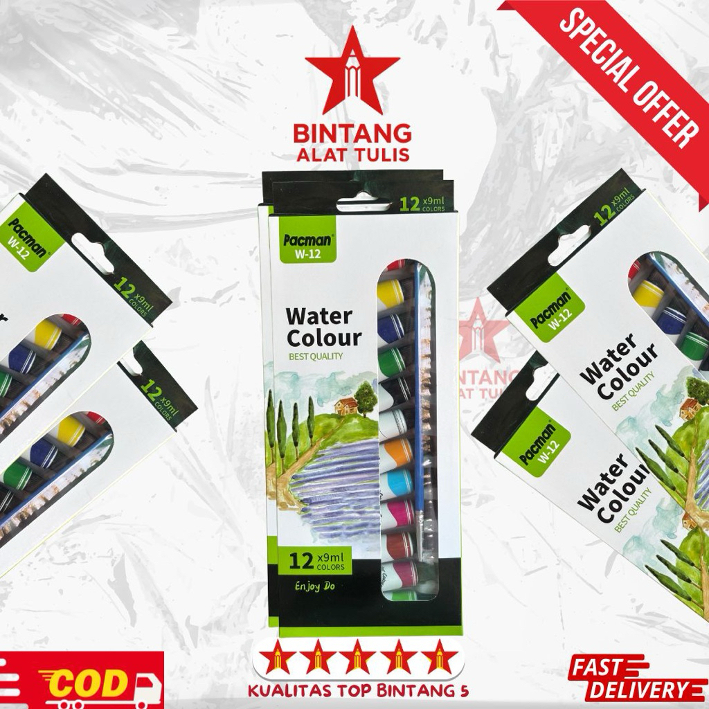 

Cat Air PACMAN Watercolour 12 Warna x 9ml W-12 | Set Cat Lukis Anak Sekolah