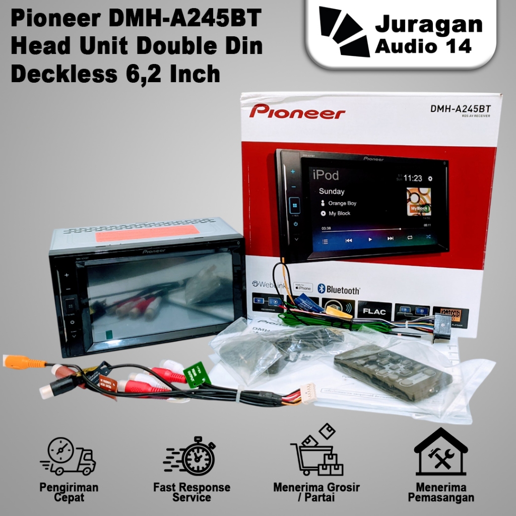 Pioneer DMH-A245BT Head Unit Double Din 6,2 Inch BT Tape Audio Mobil