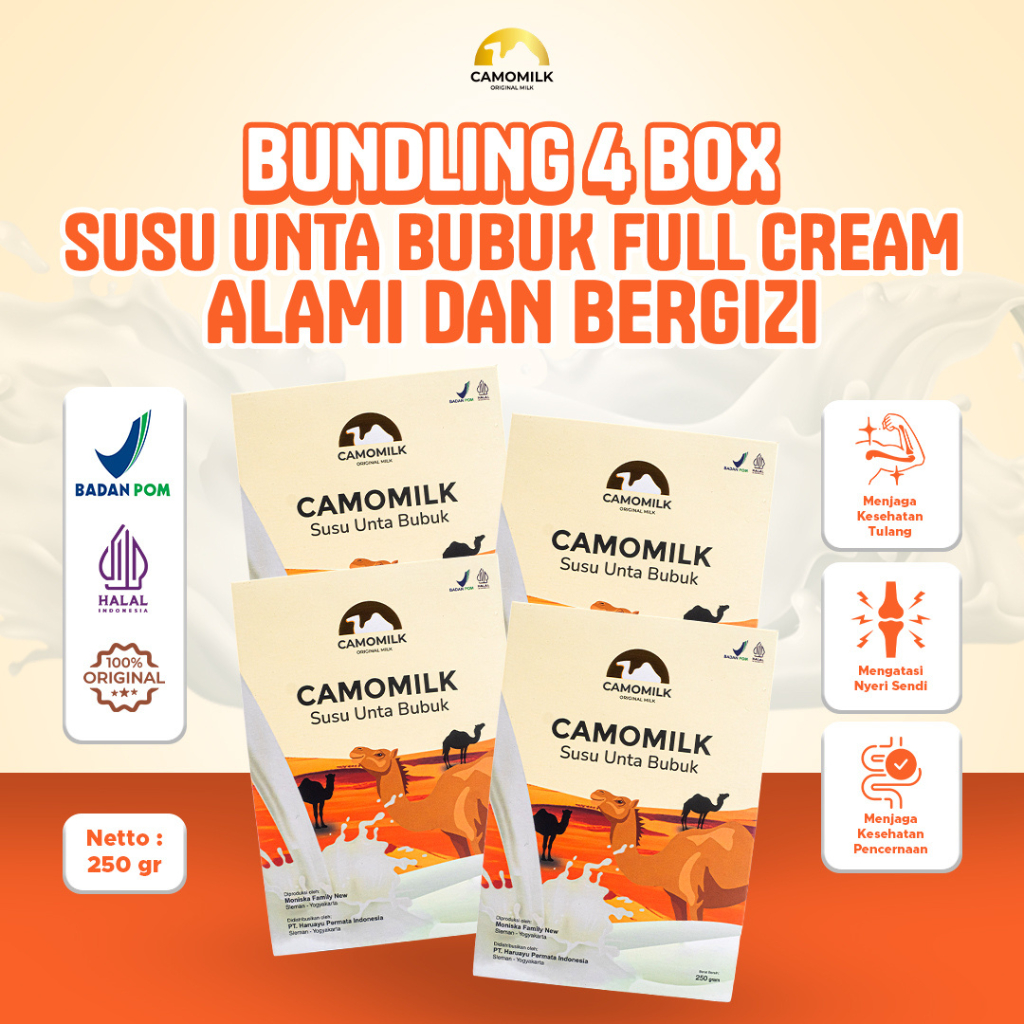 

CAMOMILK BUNDLING 4 BOX – Susu Unta Bubuk Full Cream Kesehatan Tulang dan Sendi