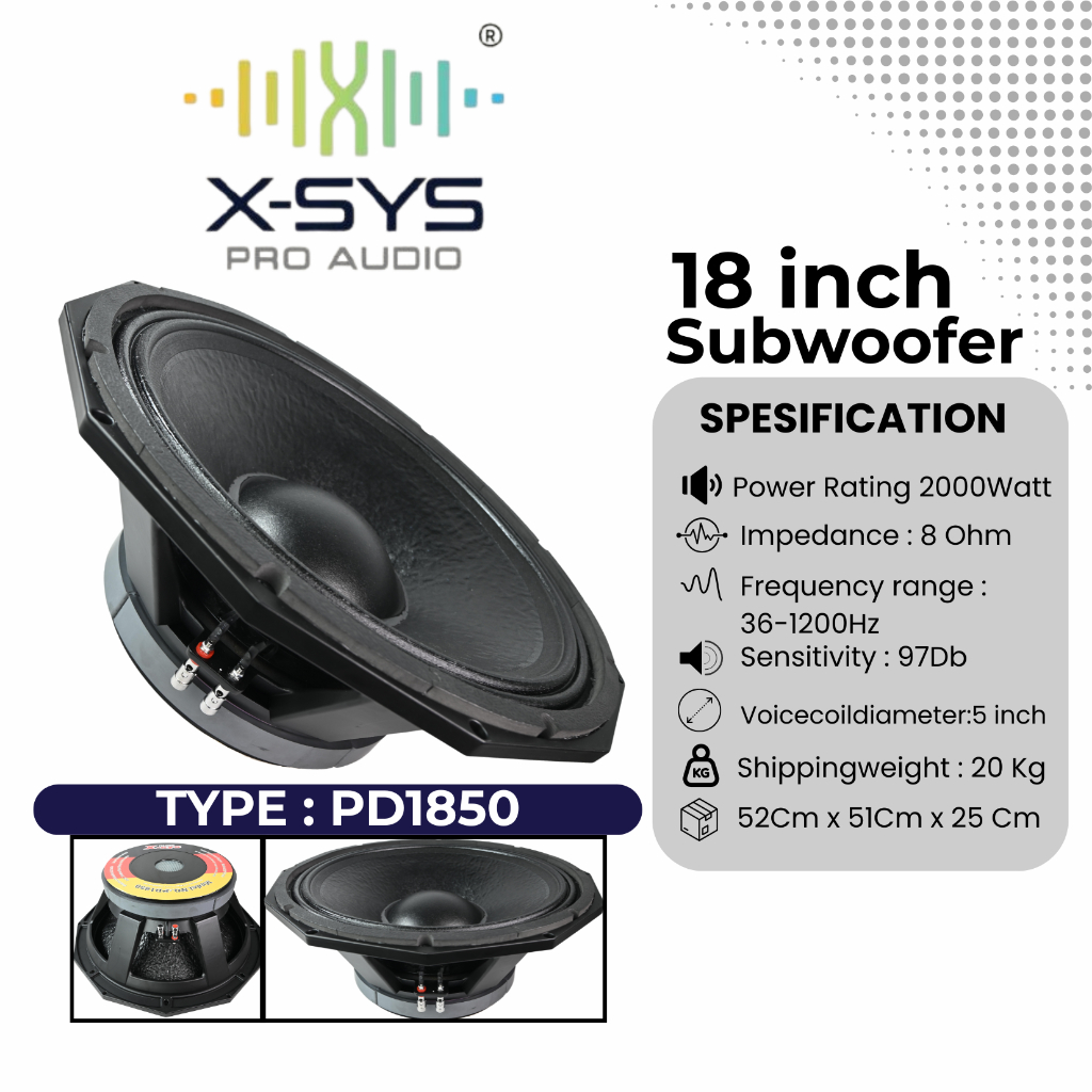 SPEAKER COMPONENT XSYS TIPE PD1850 18Inch (Voice Coil 5 Inch)
