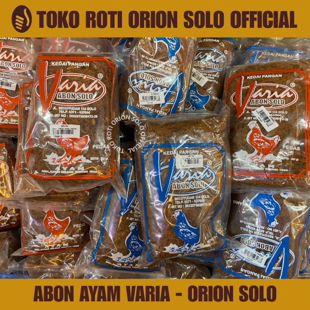 

Abon Varia Ayam Manis Orion Solo / Abon Varia Ayam Pedas Orion Solo / Abon Varia Sapi Manis Orion Solo / Abon Varia Sapi Pedas Orion Solo