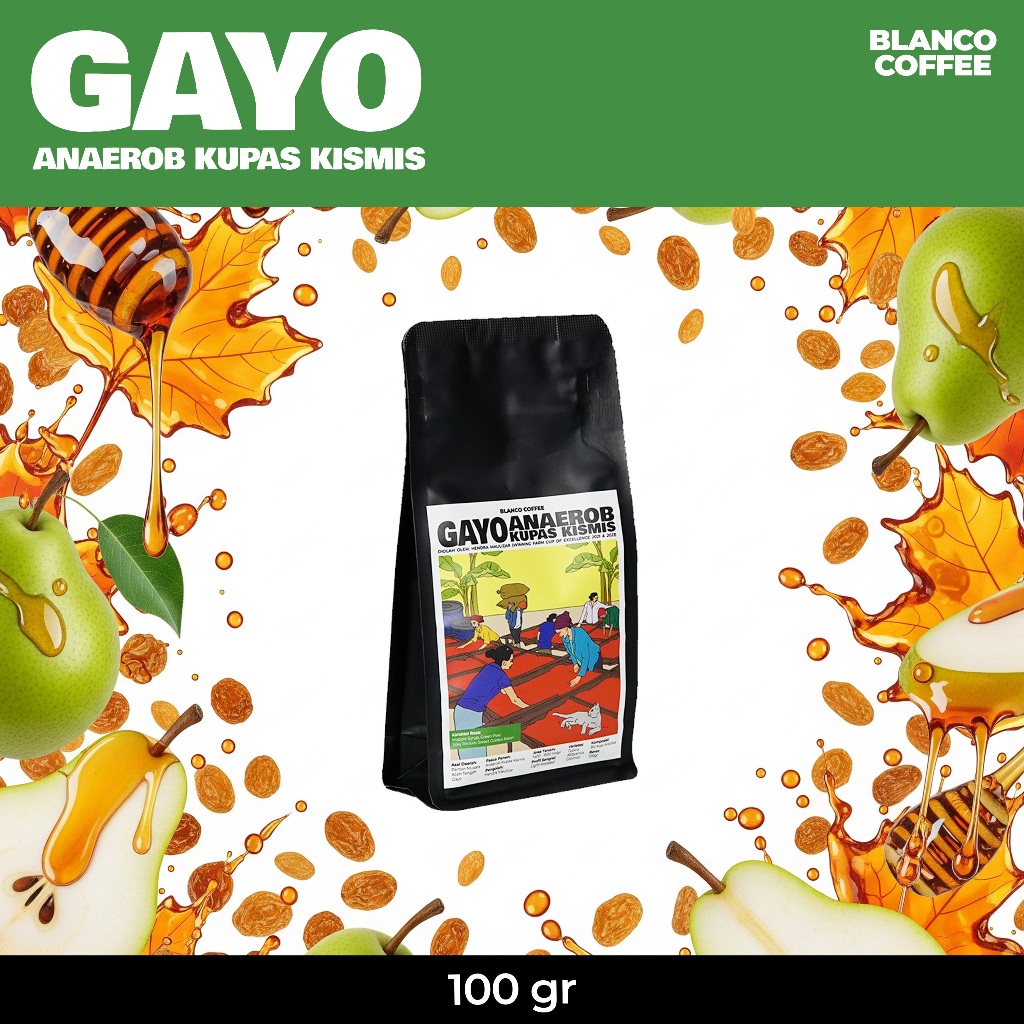 

Kopi Single Origin Gayo Pantan Musara Anaerob Kupas Kismis 100GR - Filter Roast - Natural Wethull