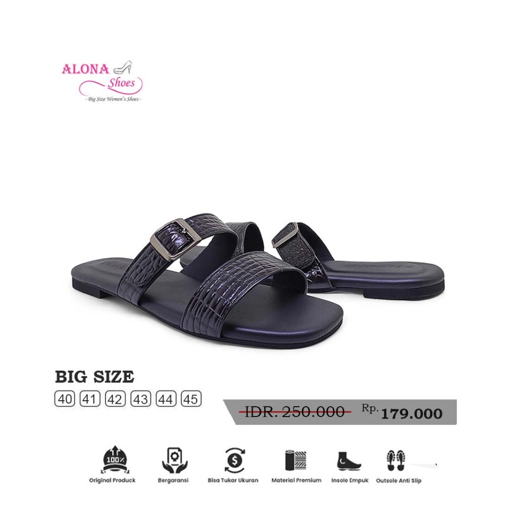 Alona Shoes - Jesica | Sandal Flat Wanita Ukuran Jumbo Big Size 41 42 43 44 45