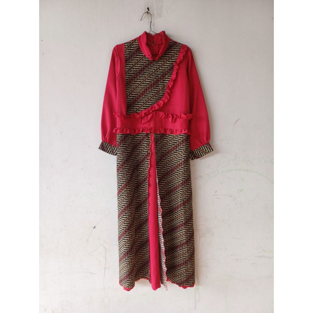 Preloved Gamis Merah Batik Sogan