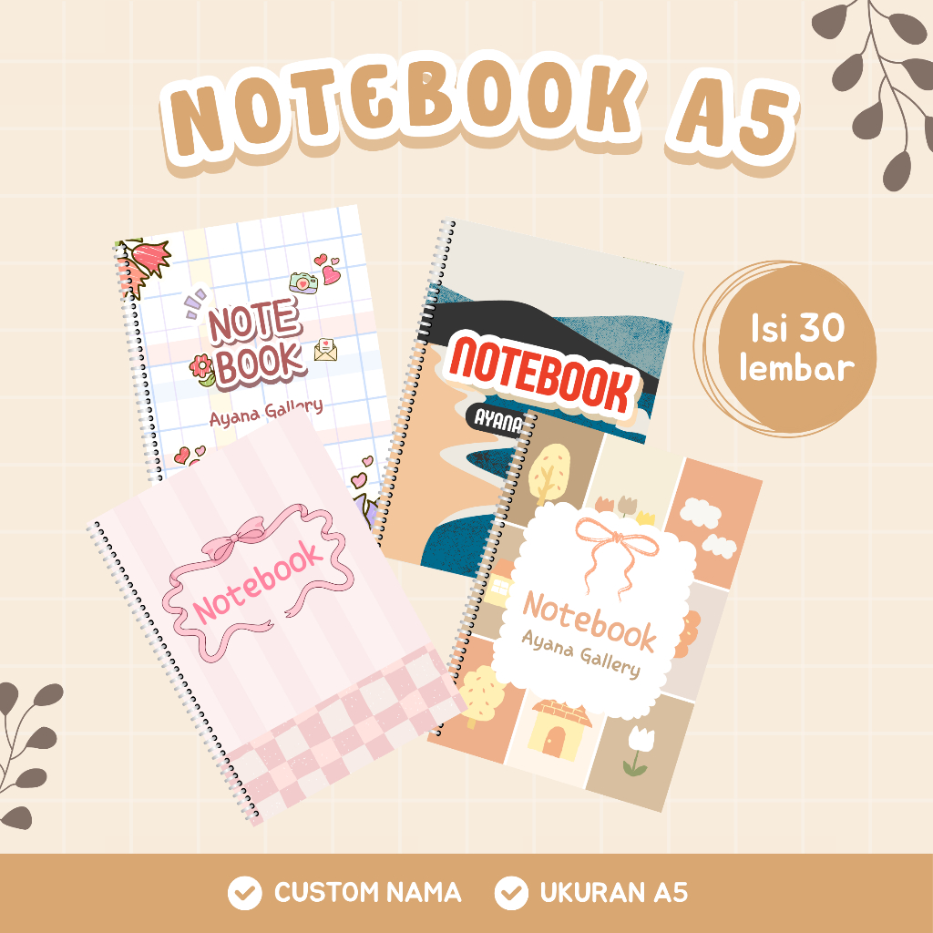 

Notebook A5 / Custom Nama / 30 Lembar / 60 halaman / Buku Catatan Custom A5 / Isi berwarna