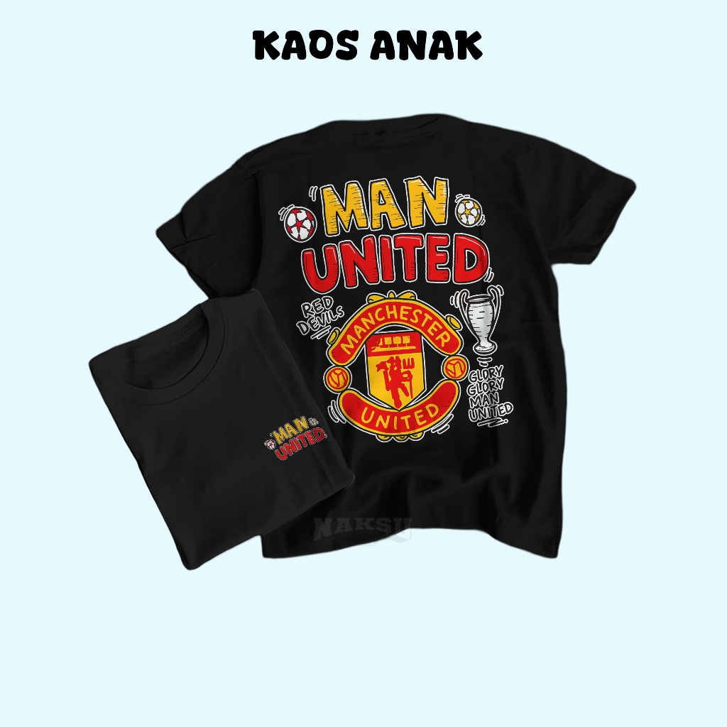 KAOS ANAK DESIGN CLUB BOLA MAN UTD UNISEX BAHAN LEMBUT