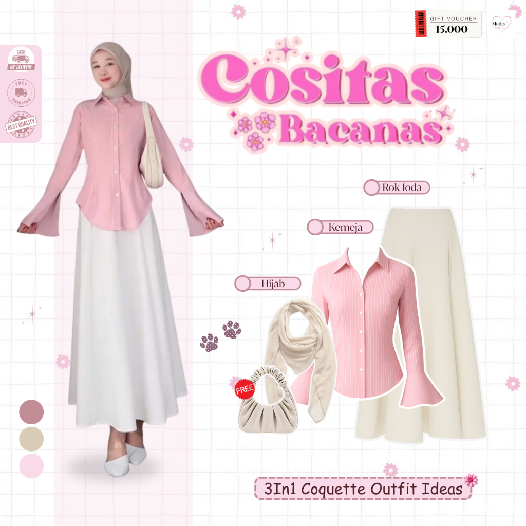 Nada ( Baju Atasan Wanita Ootd ( Tas + Hijab + Kemeja + Rok )Oneset hangout - ML96