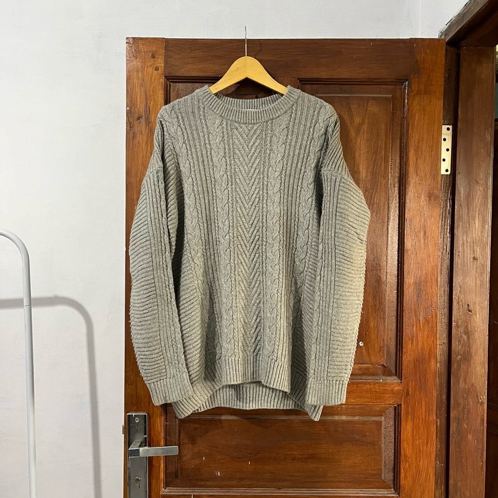 [L-XL] Uniqlo Knitwear 3D Textured Cotton Sweaters Long Sleeve - AbuI Vintage Vtg Retro Kemeja Garis