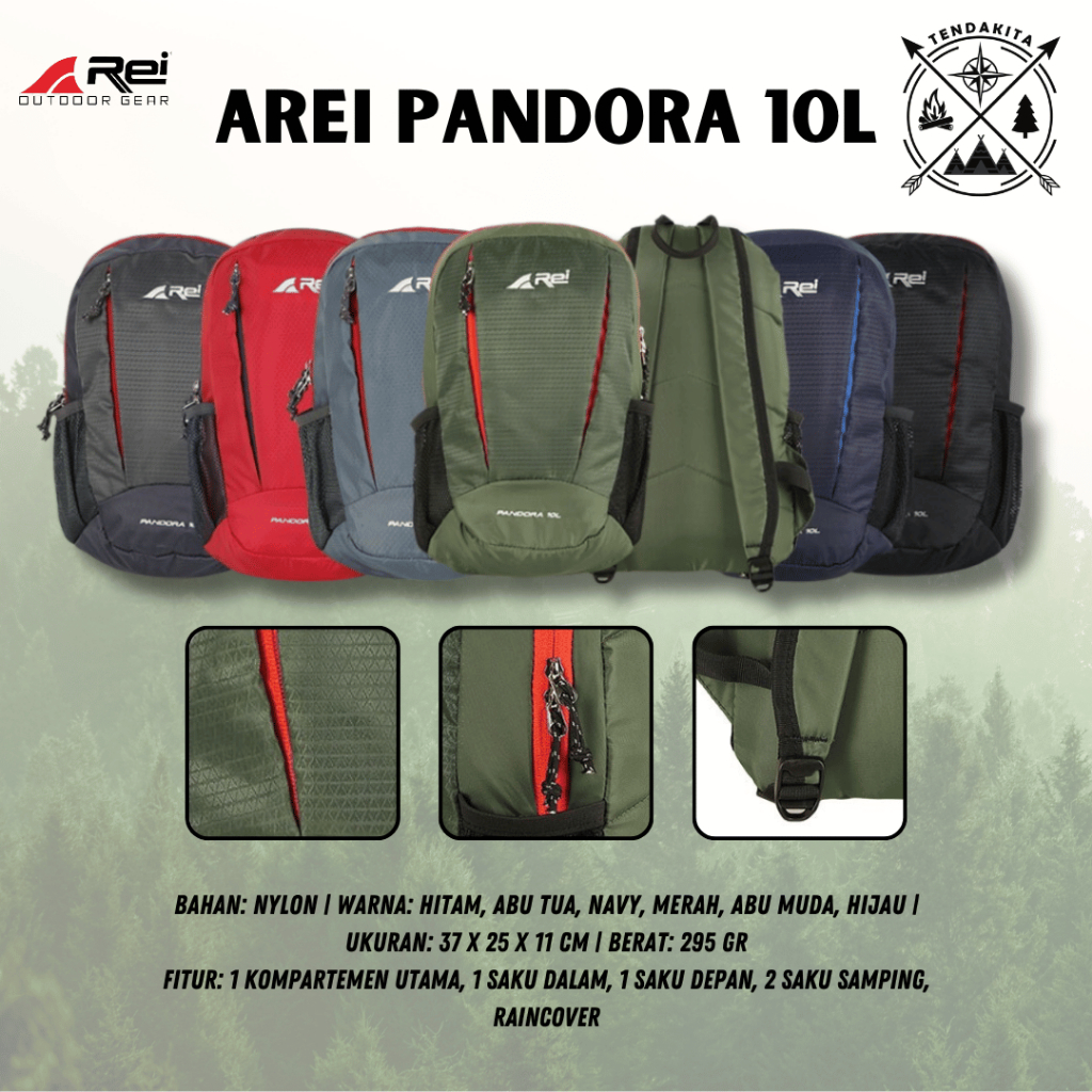 TAS RANSEL AREI PANDORA DAYPACK 10 LITER BACPACK OUTDOORGEAR TAS GUNUNG FREE RAIN COVER