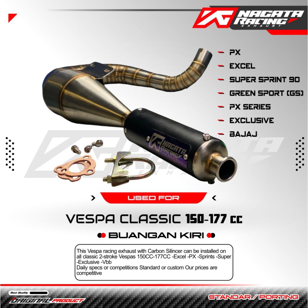 knalpot vespa PX 150/ Excel 150/ Super Sprint 150 || Buangan kiri Nagata