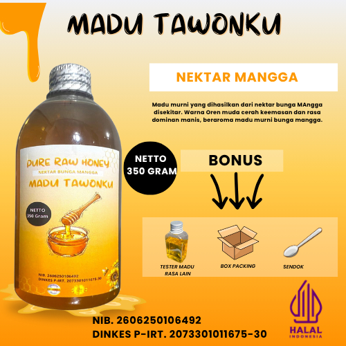 

Madu Asli Asli Raw Honey 350 Gram Nektar Bunga Mangga Super Resmi Bersertifikat P-IRT