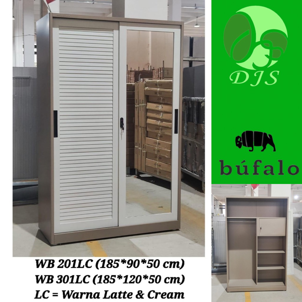 Lemari Baju Besi Sliding WB - Lemari Besi Kaca -Lemari Baju 2 Pintu -Lemari Baju Besi Estetik- Lemar