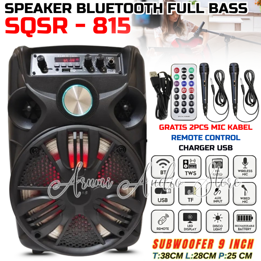 Speaker Bluetooth Karaoke Portable Sqsr-815 ( Gratis 2 Mic Kabel ) | Speaker Wireless Sqrs815 Radio 