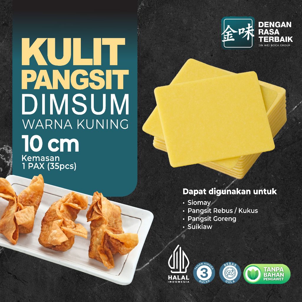 

DRT Kulit Pangsit Tipis 10cm Kuning isi 35pcs HALAL / Tekstur Lentur Tipis / Untuk Rebus & Goreng