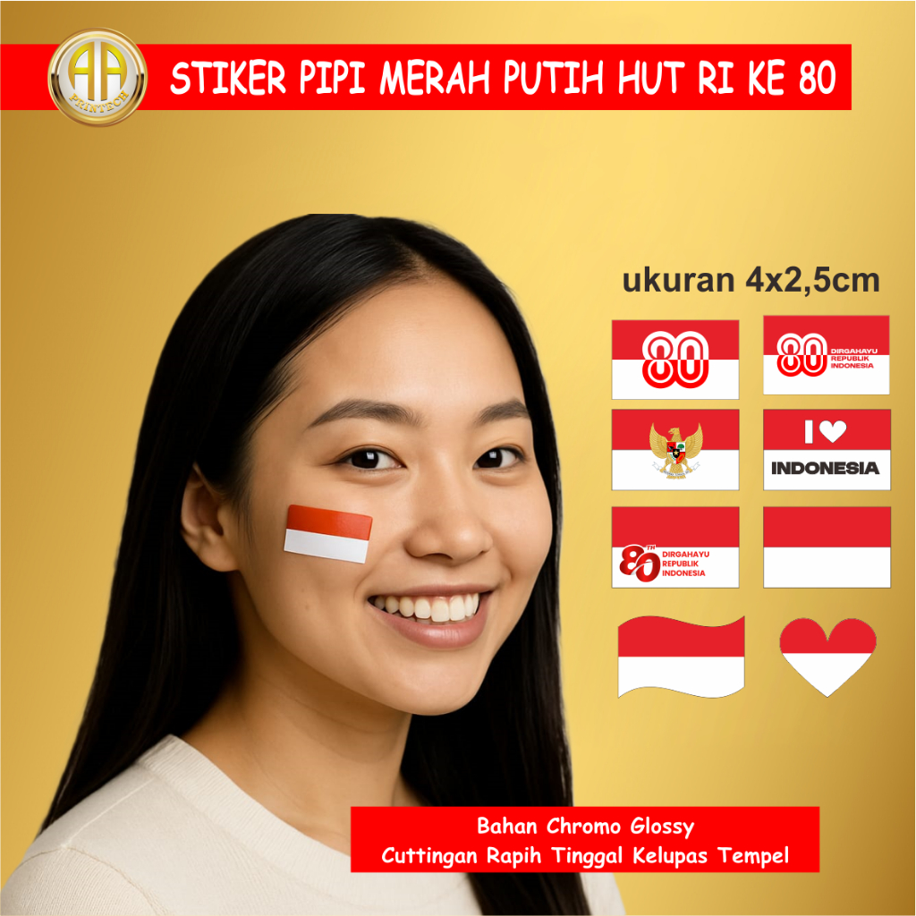 

[1 Lembar 30 Pcs] Sticker PIPI Sticker Bendera Merah Putih Stiker 17 Agustus Dirgahayu RI Sticker Indonesia, Cutting + Laminasi Glossy