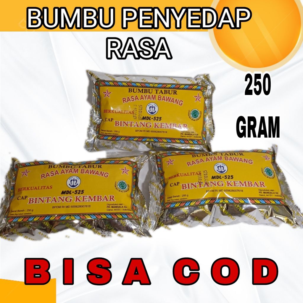 

ATOM BINTANG 250 GRAM / BUMBU PENYEDAP RASA AYAM BAWANG BUMBU BINTANG KEMBAR