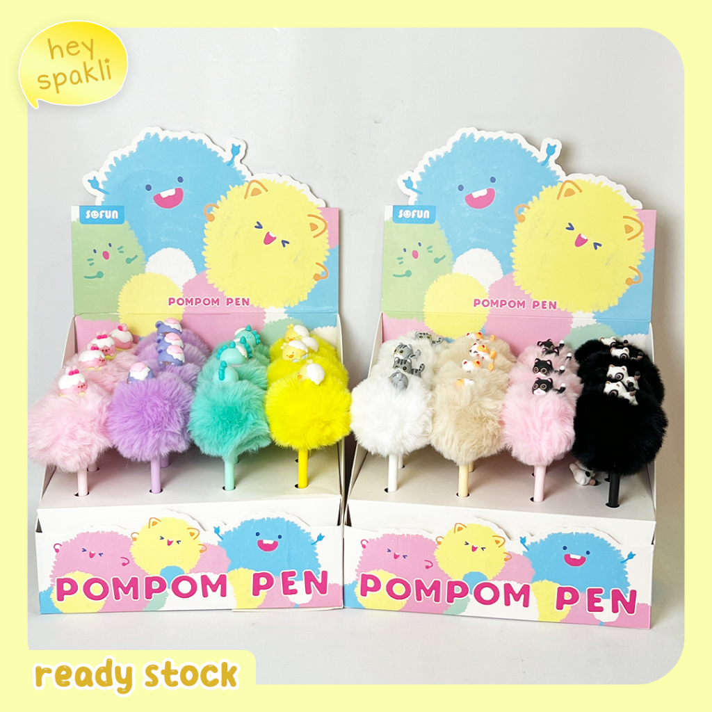 

pen / bulpoin - pompom pen alat tulis pulpen karakter kartun lucu & imut pulpen gel - BP003