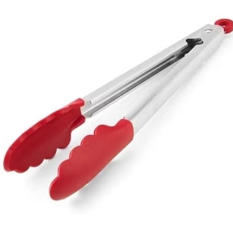 KitchenAid Silicone Stainless Steel Tongs, 12 Inch, Red
