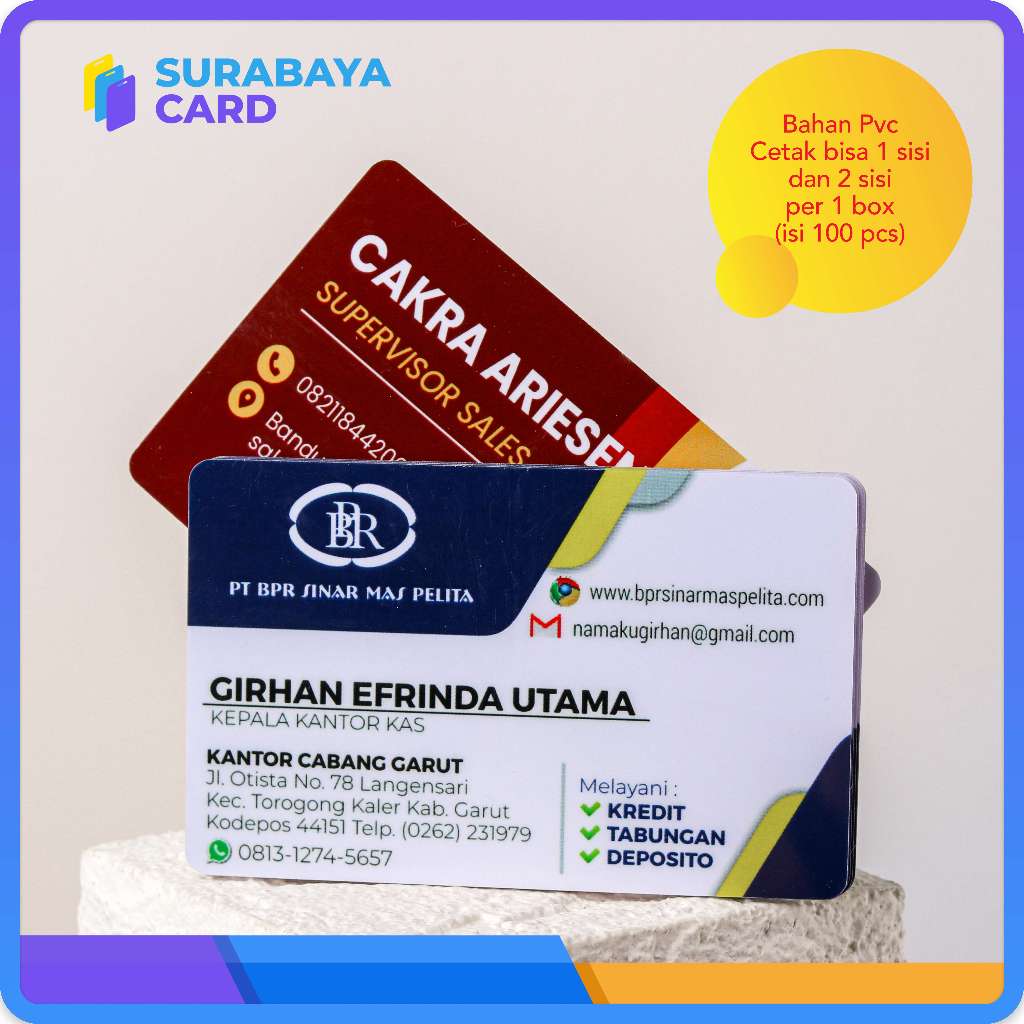 

Cetak kartu nama PVC custom 1sisi/2sisi kartu nama plastik 1 box 2 nama isi 100cs