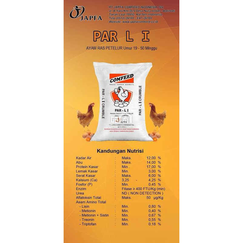 Pakan Ayam Petelur Lengkap 1 ZAK/50kg PAR L1 Comfeed konsentrat ayam Petelur lengkap