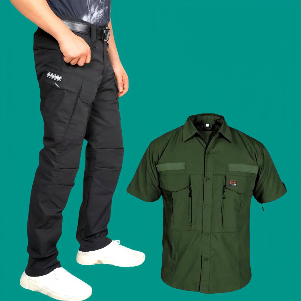 SATU SETEL KEMEJA TACTICAL W-TAC PENDEK DAN CELANA TACTICAL BLACKHAWK
