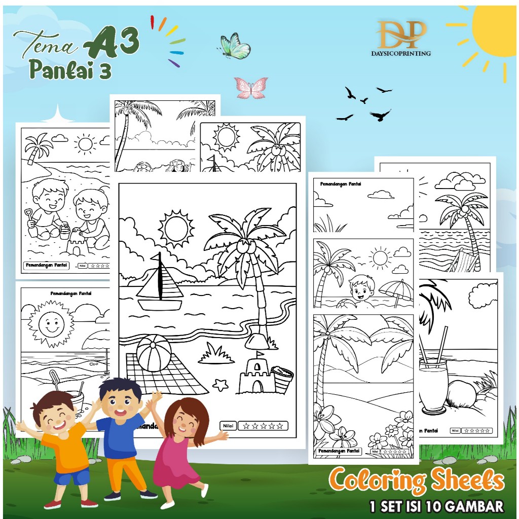 

(PANTAI 03) KERTAS MEWARAI ANAK PEMANDANGAN A3 - LEMBAR MEWARNAI MURAH READY STOCK - COLORING SHEETS ANAK PAUD/TK