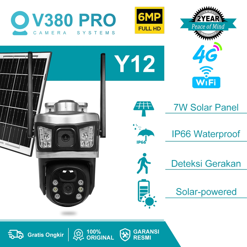 V380 PRO Y12 Solar CCTV Camera HD 4G/WIFI SIM Card Outdoor 360 Panorama Low Power Waterproof PTZ Cam