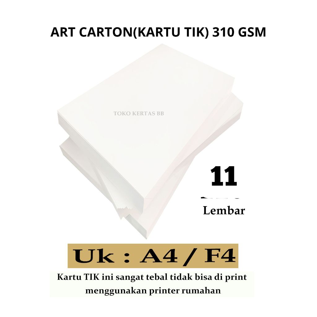 

ART CARTON ( KARTU TIK ) 310 GSM UKURAN A4 ( 21 X 29,7 CM ) F4 ( 21,5 X 33 CM ) , 11 LEMBAR