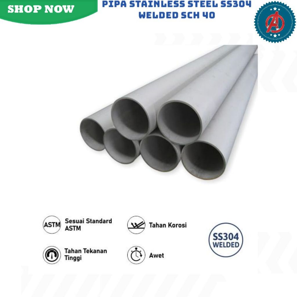 Pipa Stainless Steel SS 304 Welded SCH40 Spindo - Pipa Stainless Steel 304 Spindo SCH 40 21/2'' - 8'